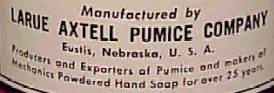 Axtell Hand Soap label, Eustis NE